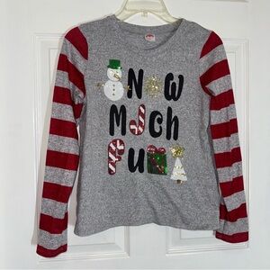 Holiday Time Festive Gray and Red Long Sleeve Tee